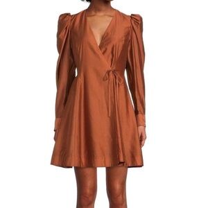 NWT ANTONIO MELANI Copper Burnt Orange Russet Satine Cross Mini Dress Size 2
